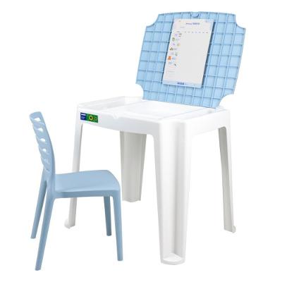 Conjunto De Mesa E Cadeira Infantil Tramontina Beni Em Polipropileno Azul Com Quadro De Atividades