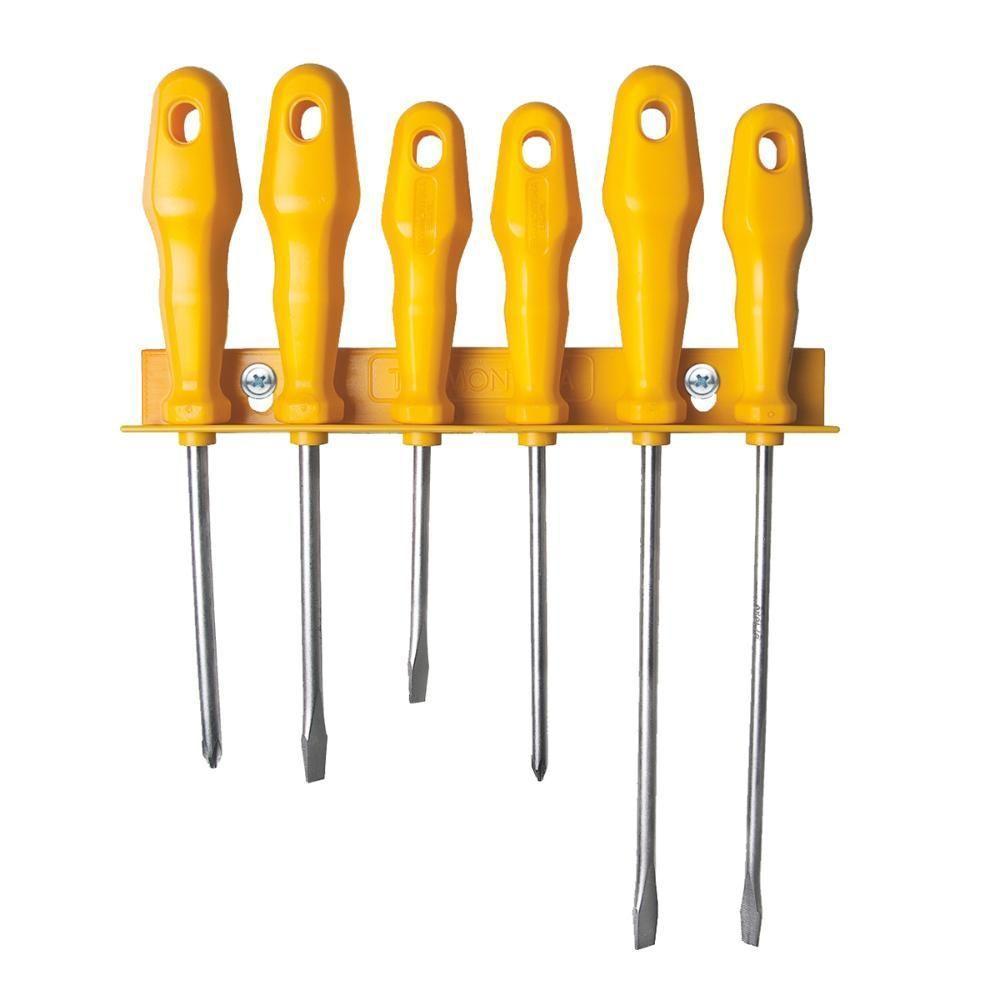 Jogo De Chaves De Fenda Chata E Cruzada Master Yellow Com Suporte 6 Peças - Tramontina 41516536 - 1