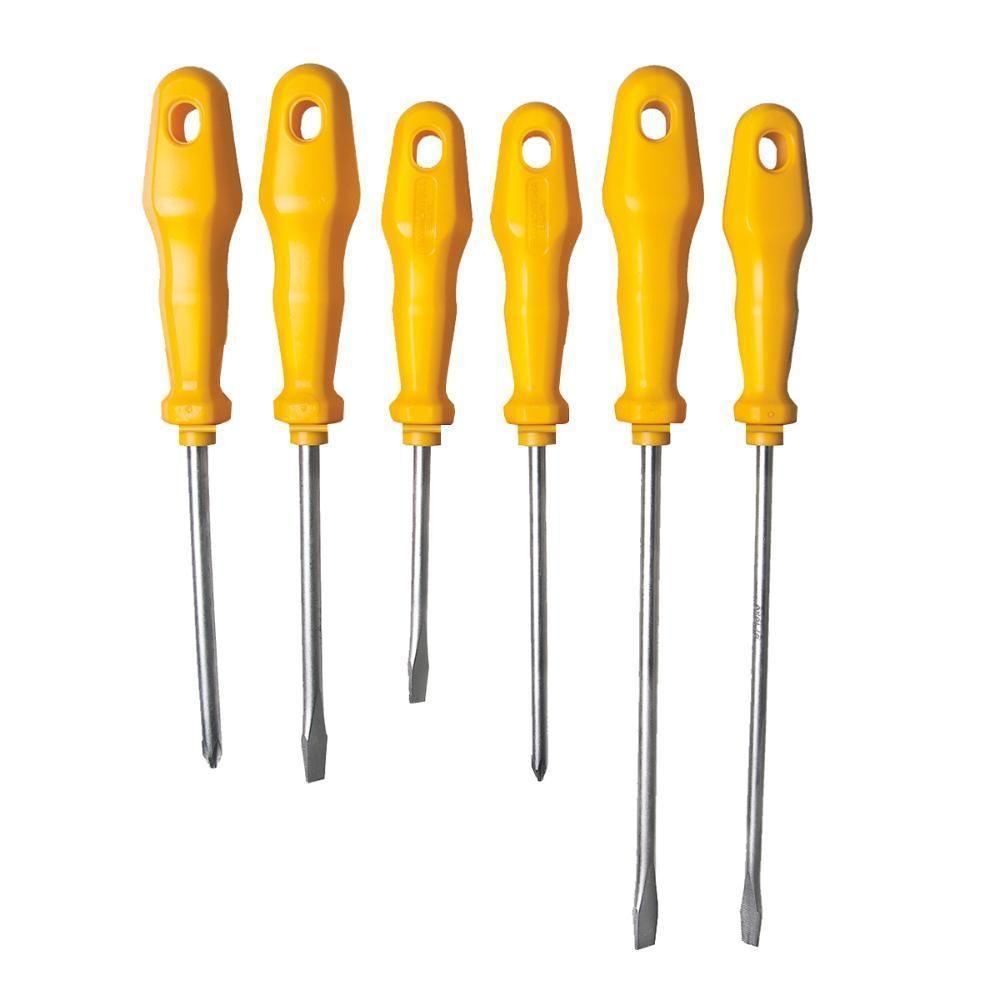 Jogo De Chaves De Fenda Chata E Cruzada Master Yellow Com Suporte 6 Peças - Tramontina 41516536 - 2