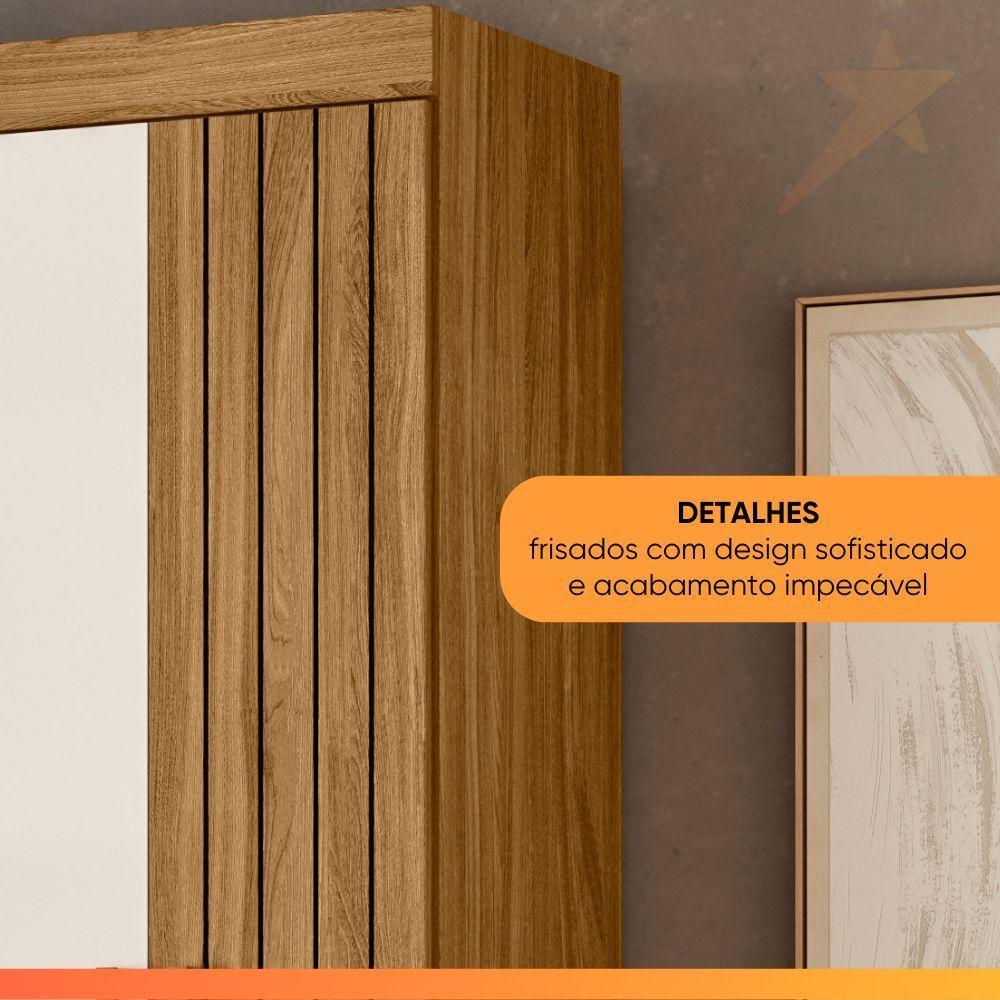 Guarda Roupas Casal Detalhes Frisados Com Espelho 4 Portas 4 Gavetas Viena Madeirado/off White - 2