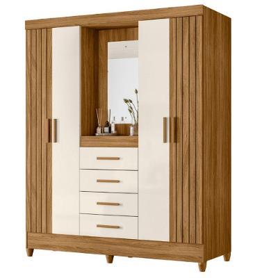 Guarda Roupa Casal Viena 4 Portas Bater 4 Gavetas Madeirado-off White Moval