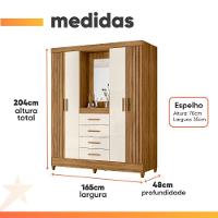 Guarda Roupas Casal Detalhes Frisados Com Espelho 4 Portas 4 Gavetas Viena Madeirado/off White - 8