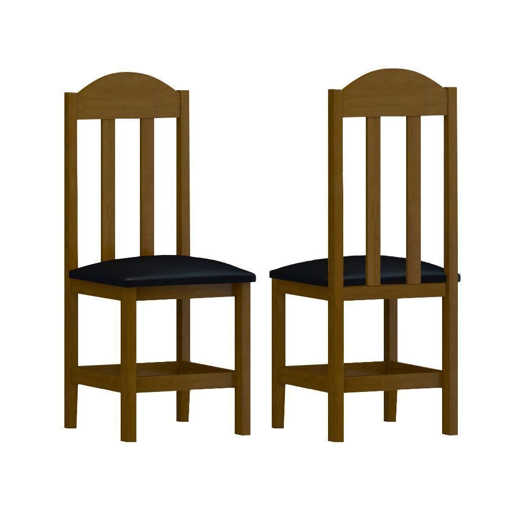 Kit Com 2 Cadeiras De Jantar Madeira Maciça Safira Imbuia Com Estofado Corano Preto Imbuia C/estofado Corano Preto - 3