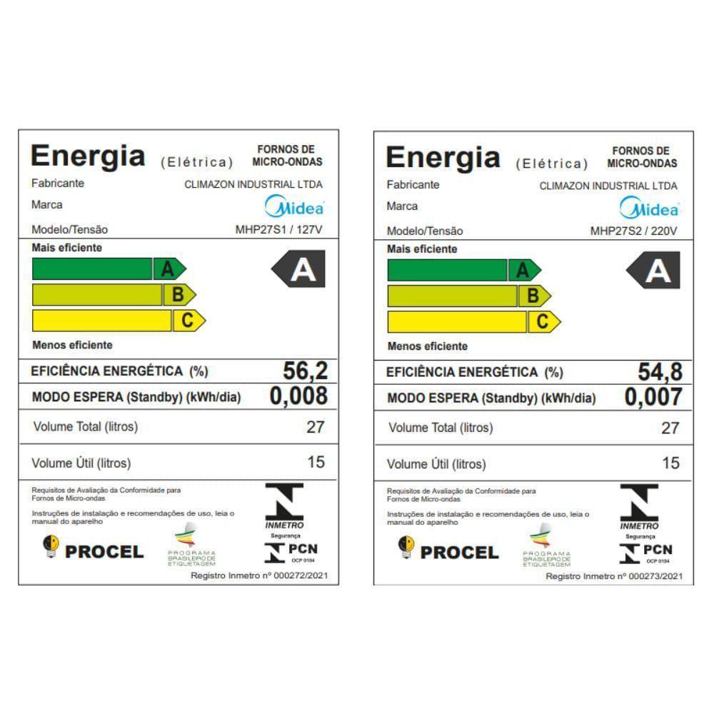 Micro-ondas 27L Prata Porta Espelhada Mastercook Midea MHP27S2 220V - 7