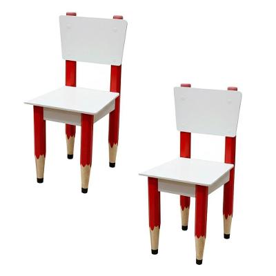 Kit 2 Cadeiras Cadeira Infantil Lápis Vermelho Assento E Encosto Brancos Para Estudos E Desenhos Mobília Decor