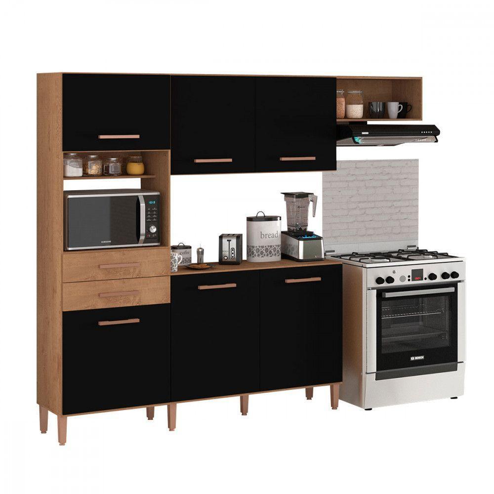 Cozinha Completa Salinas Top 6 Portas 2 Gav. Atualle Móveis Canelato Rustico/preto Fosco - 1