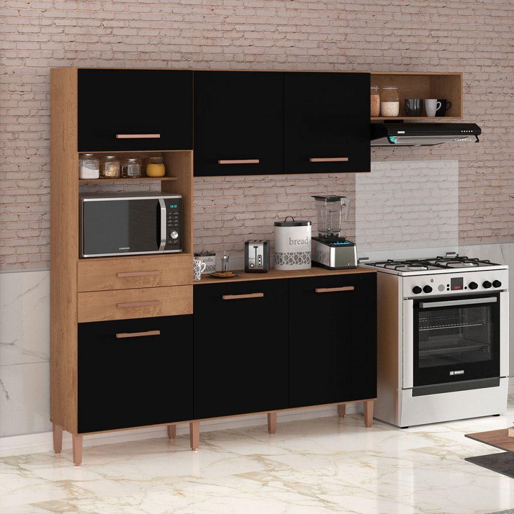 Cozinha Completa Salinas Top 6 Portas 2 Gav. Atualle Móveis Canelato Rustico/preto Fosco - 2