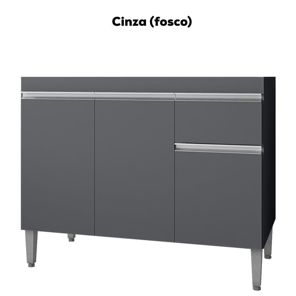 Balcao Para Pia Sem Tampo 118 Cm Tatiane Cinza Reajl Móveis Cinza - 4