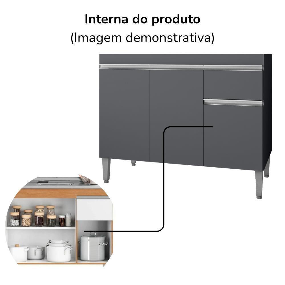 Balcao Para Pia Sem Tampo 118 Cm Tatiane Cinza Reajl Móveis Cinza - 5