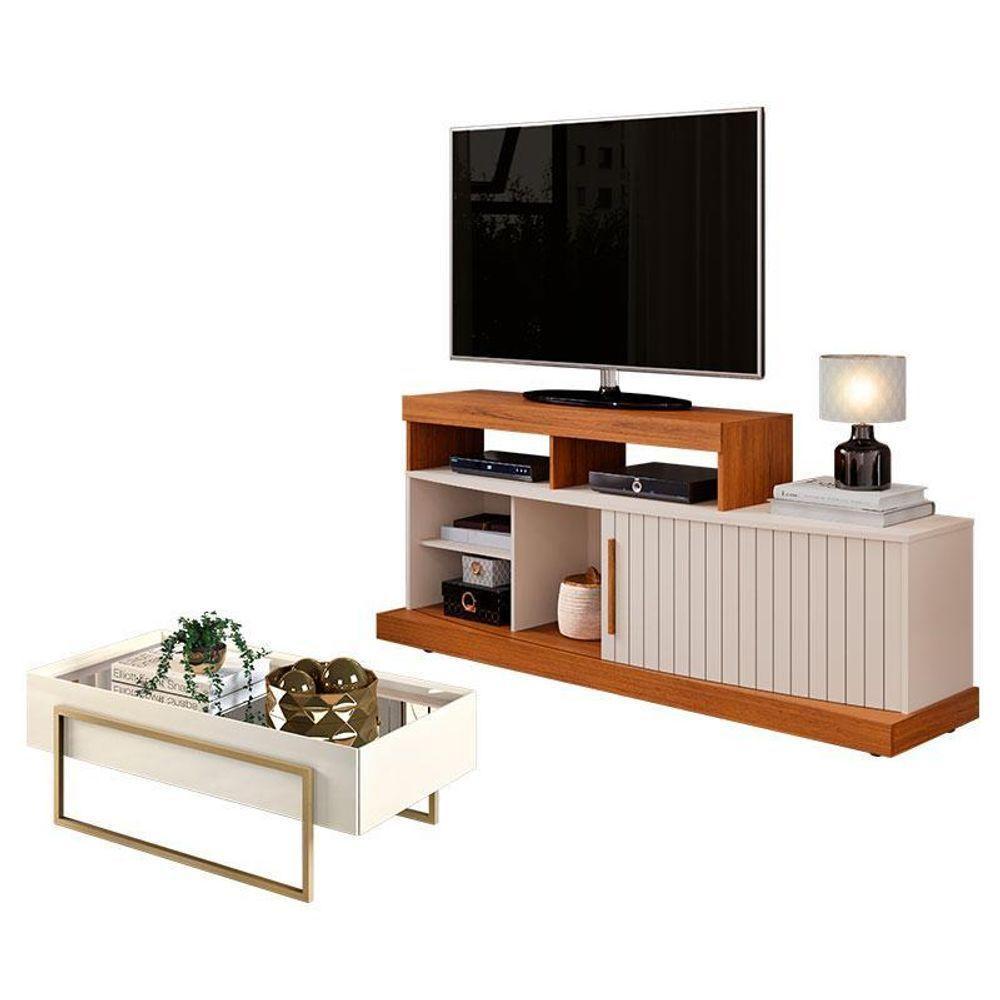 Rack Bancada Valle Com Mesa De Centro Suri Freijó Off White – Dj Móveis - 1