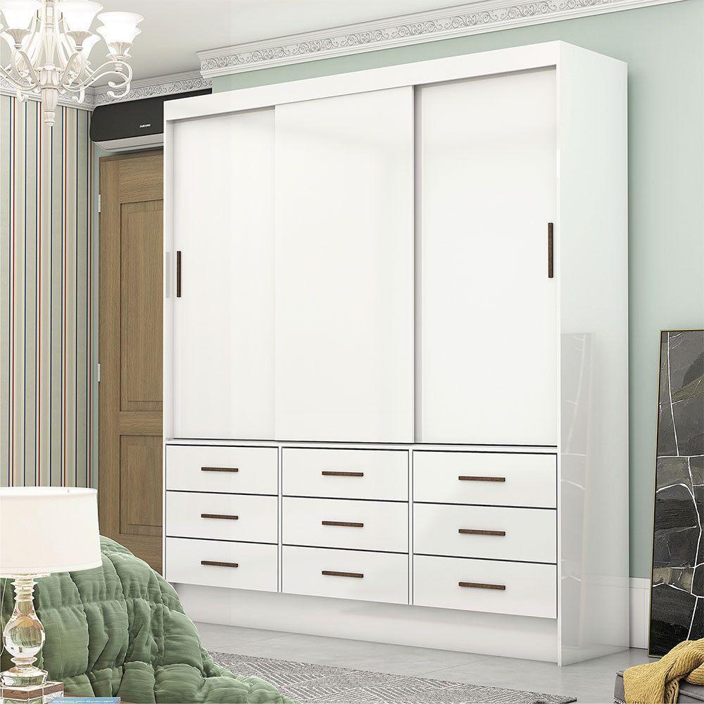 Guarda-roupa Sevilha 3 Portas 9 Gavetas Carioca Móveis Branco - 1