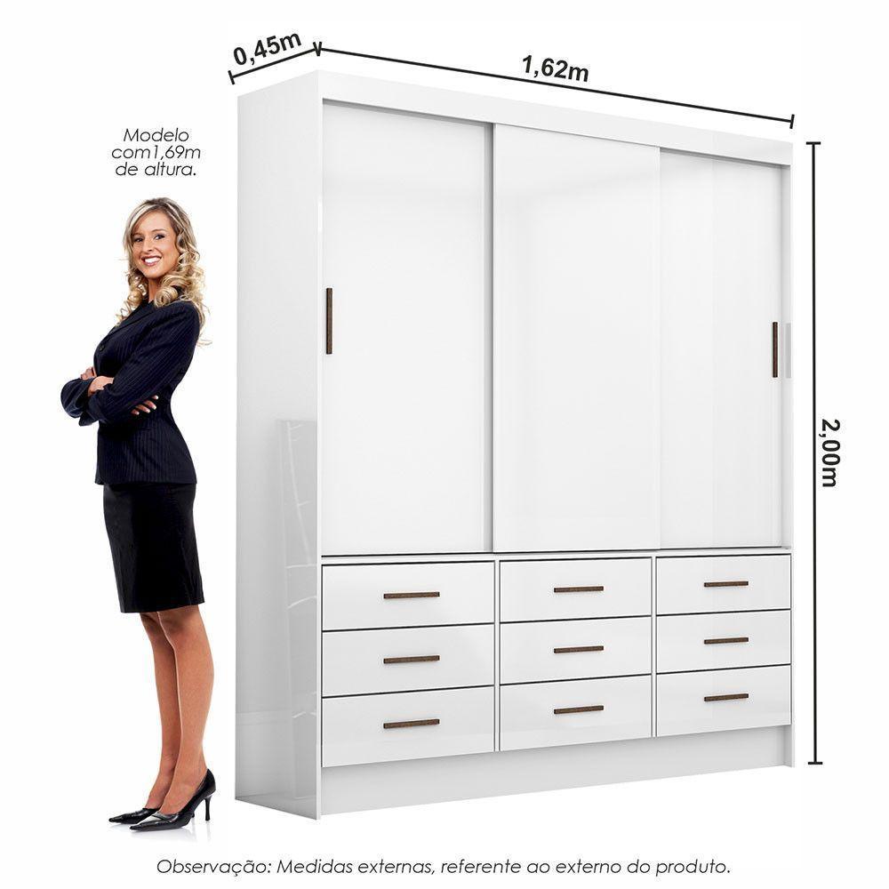 Guarda-roupa Sevilha 3 Portas 9 Gavetas Carioca Móveis Branco - 4