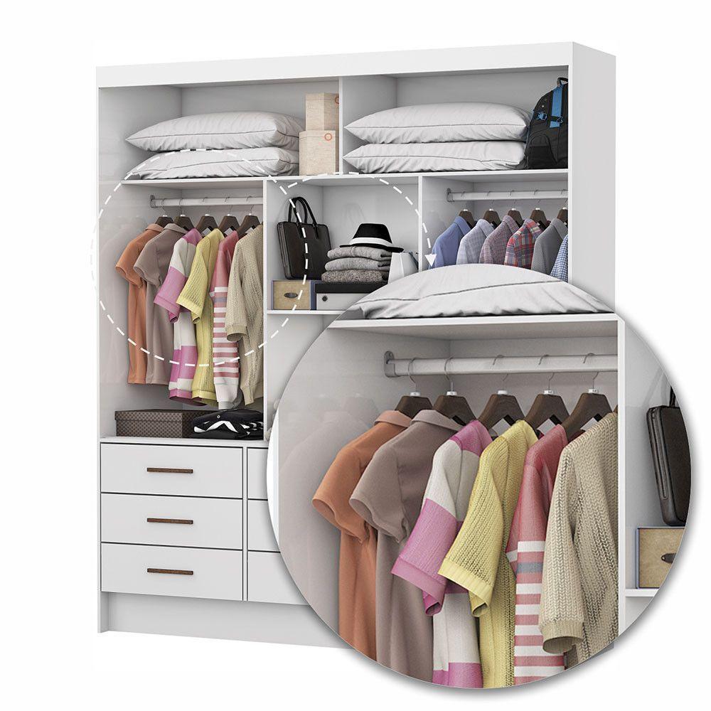 Guarda-roupa Sevilha 3 Portas 9 Gavetas Carioca Móveis Branco - 6