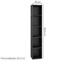 Estante Livreiro 4 Prateleiras 185x33 Cm Janaina Preto Reajl Moveis Preto