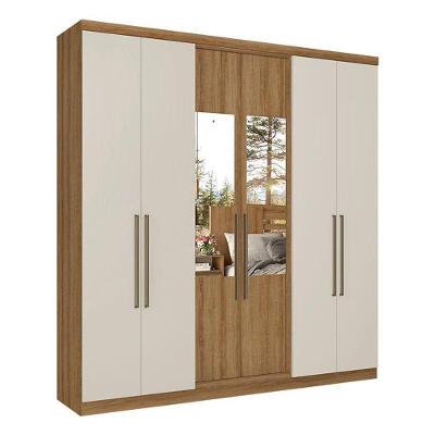 Guarda Roupa Casal Presence Glass 6 Portas Almendra Off White Acetinado - Thb