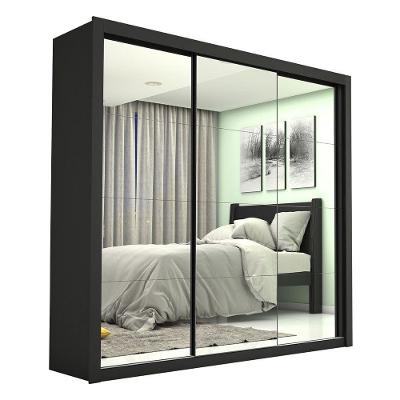 Guarda-roupa Casal Melissa 4 Gvts Super Glass Carioca Móveis Preto