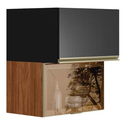 Armario Aereo Basculante Vidro 2p 60 Cm Mdf Proenca Nogueira Carbono Prime Demartez Nogueira Carbono Prime