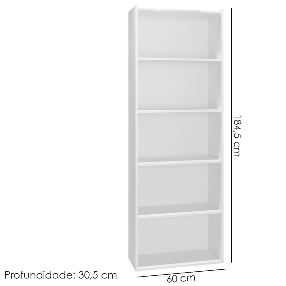 Estante Livreiro 4 Prateleiras 185x60 Cm Luiza Branco Reajl Moveis Branco - 4