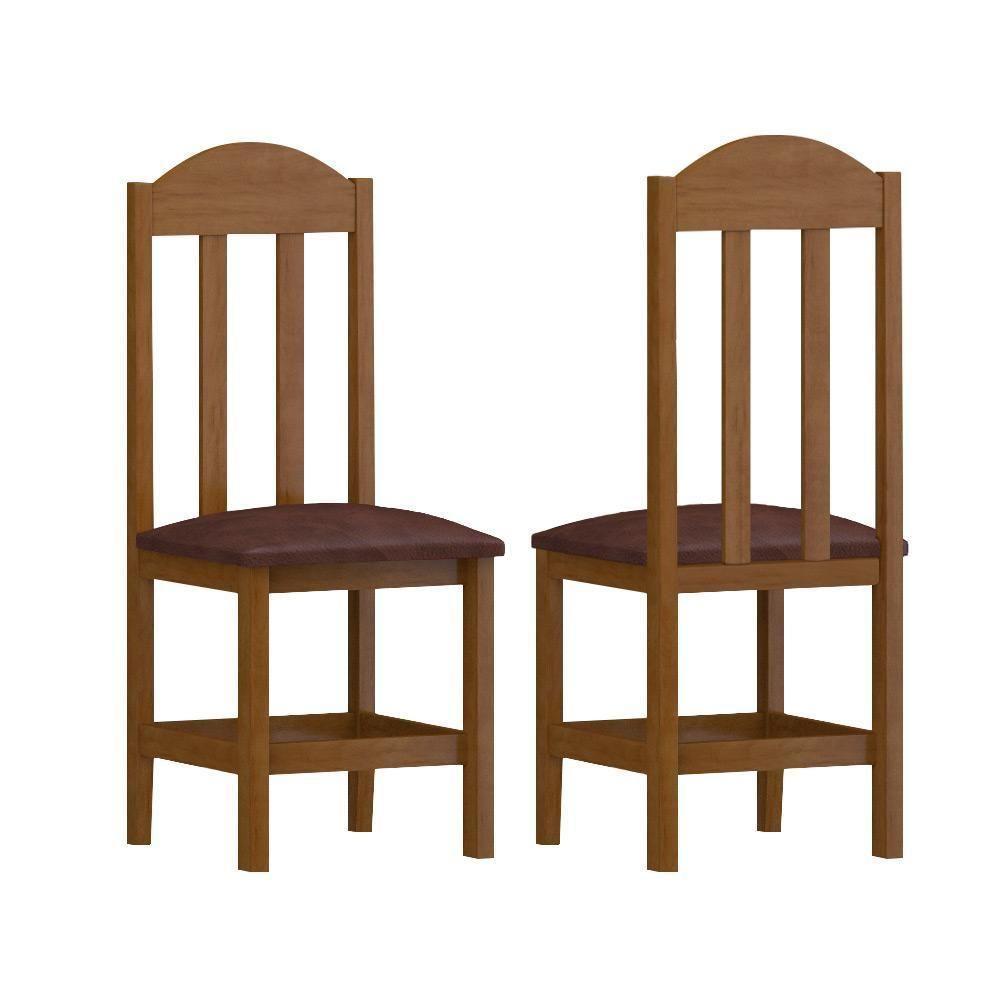 Kit Com 2 Cadeiras De Jantar Madeira Maciça Safira Mel Com Estofado Corano Marrom - 2