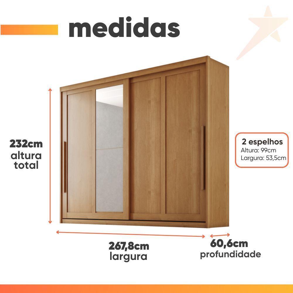Guarda Roupas Casal 2 Portas De Correr Com Espelho 100% Mdf 6 Gavetas Firenze Madeirado - 3