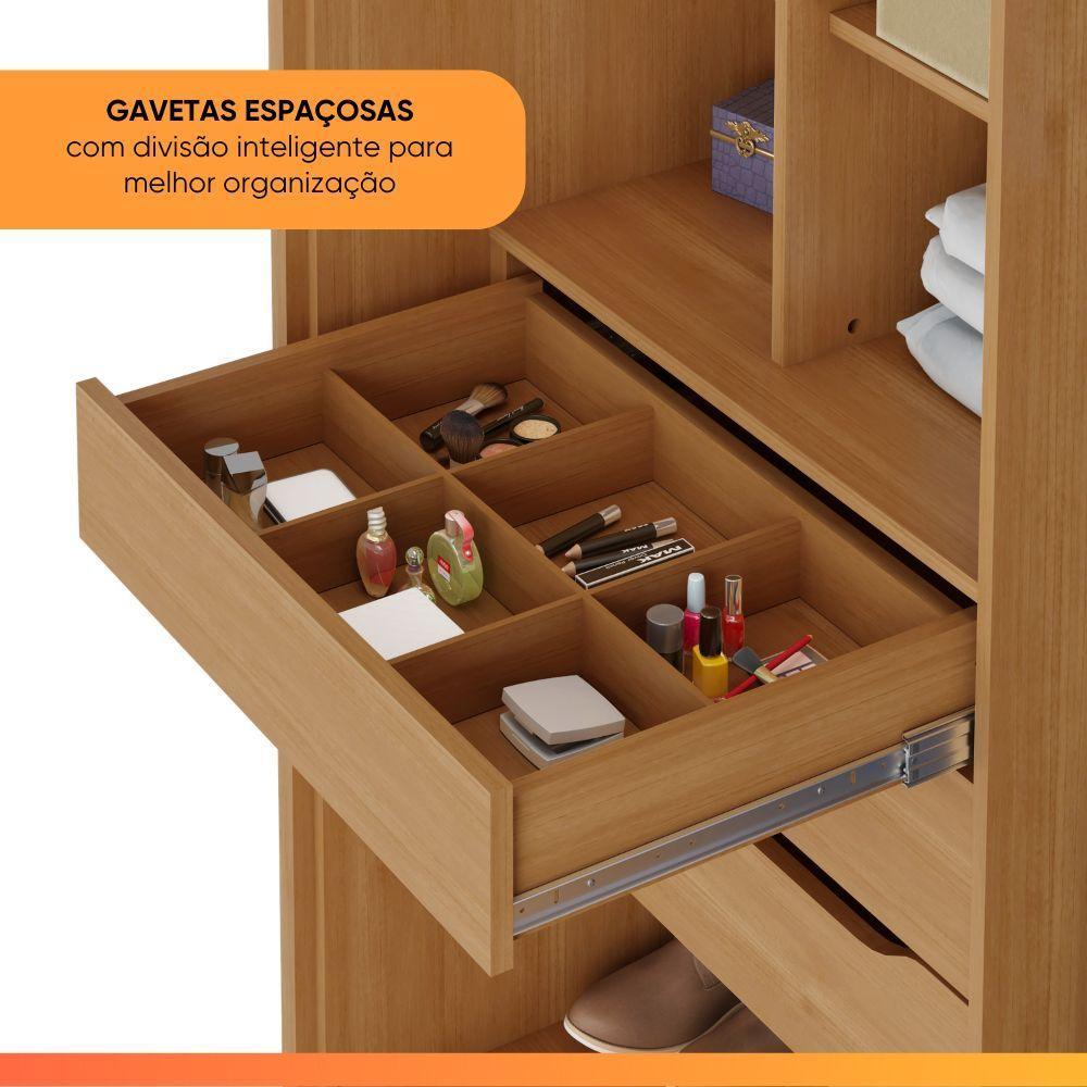 Guarda Roupas Casal 2 Portas De Correr Com Espelho 100% Mdf 6 Gavetas Firenze Madeirado - 5