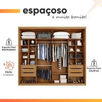 Guarda Roupas Casal 2 Portas De Correr Com Espelho 100% Mdf 6 Gavetas Firenze Madeirado - 6