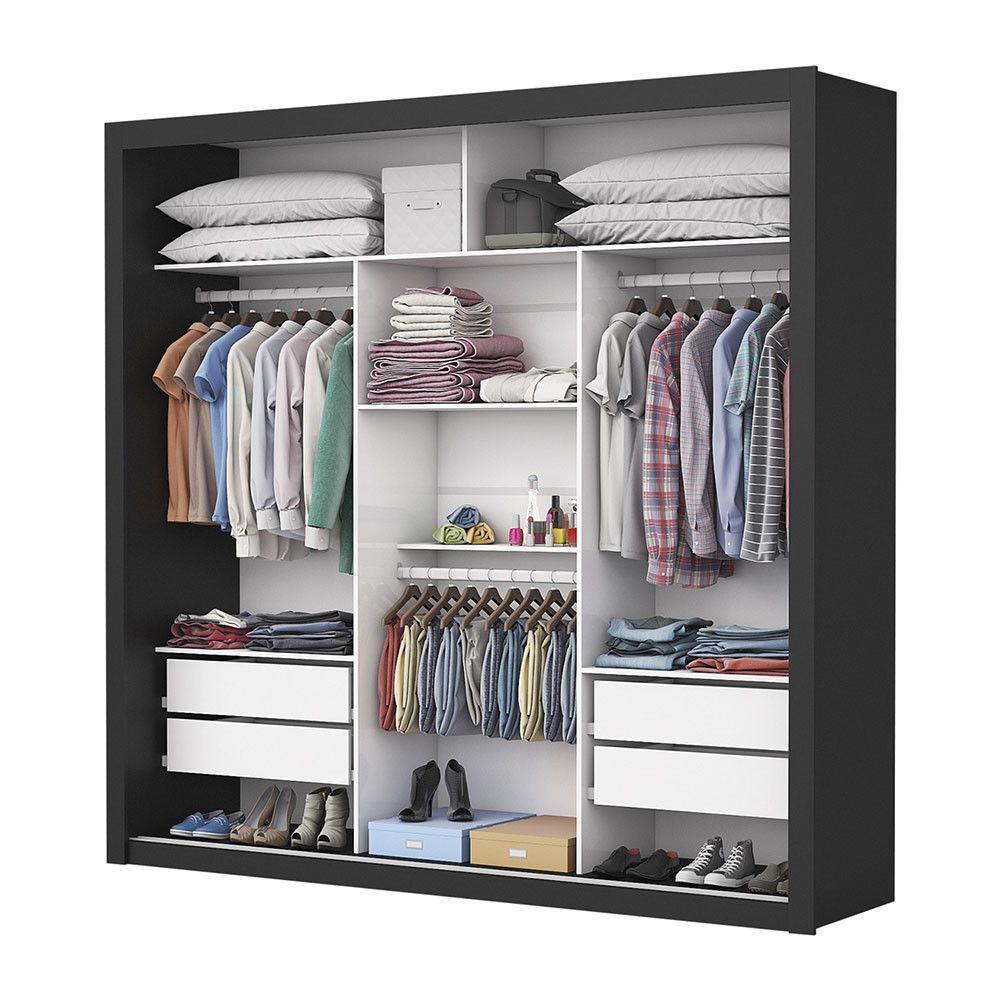 Guarda-roupa Casal Clarice Com 4 Gavetas Carioca Móveis Preto - 3
