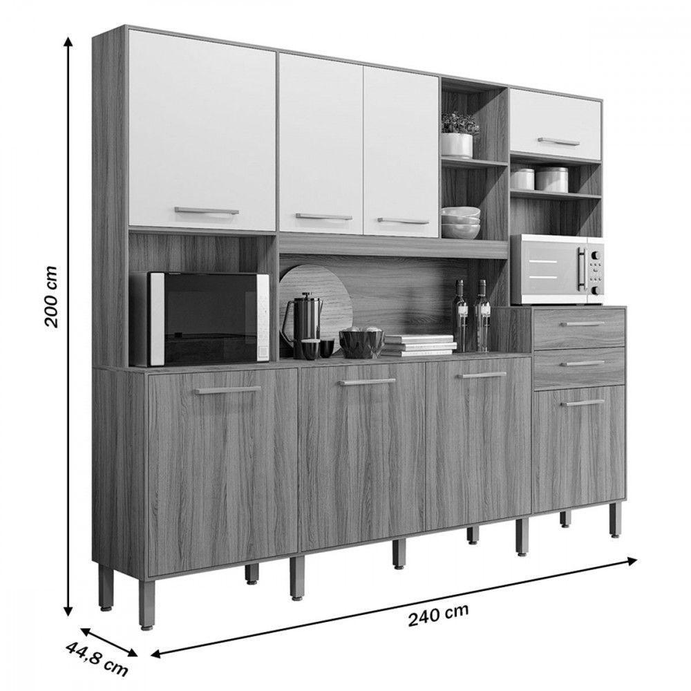 Cozinha Compacta Hortelã 8 Portas 2 Gavetas Cristal Nicioli Freijó/off White - 4