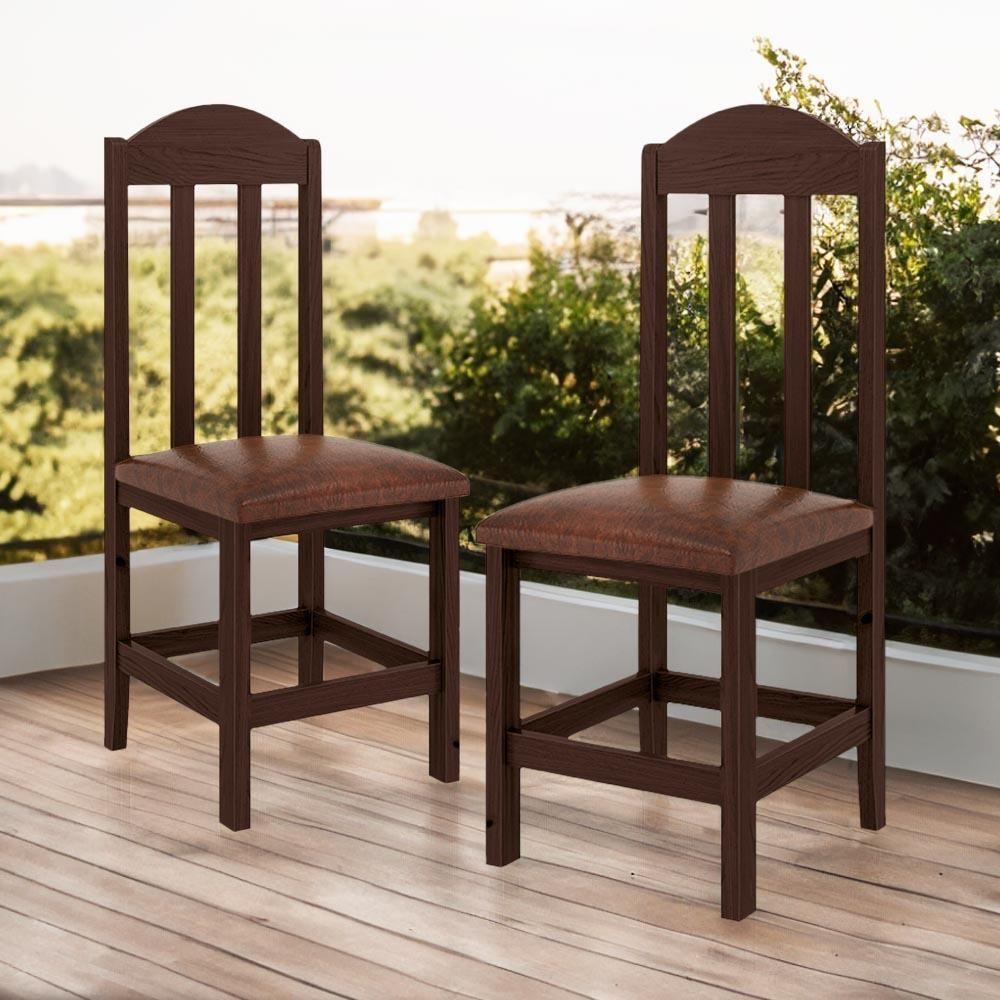 Kit Com 2 Cadeiras De Jantar Madeira Maciça Safira Castanho Com Estofado Marrom Castanho C/estofado Marrom - 1