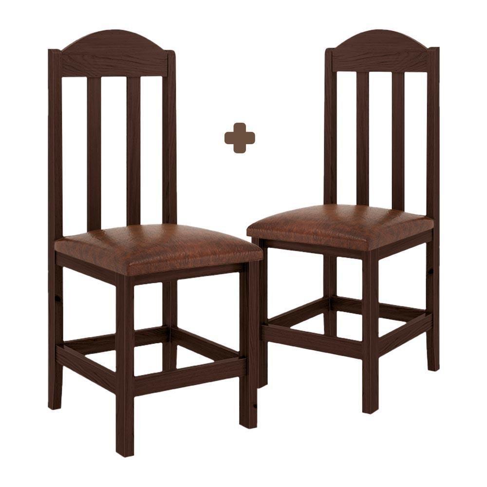 Kit Com 2 Cadeiras De Jantar Madeira Maciça Safira Castanho Com Estofado Marrom Castanho C/estofado Marrom - 3