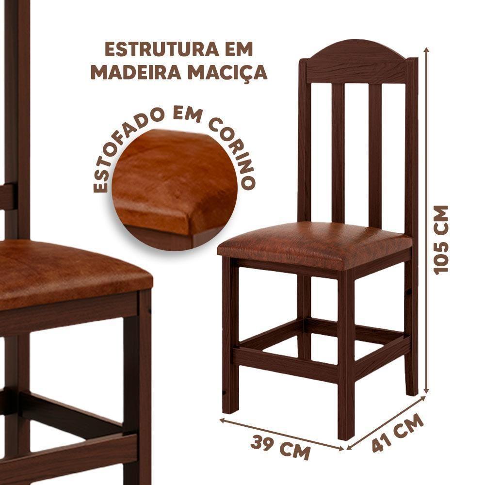 Kit Com 2 Cadeiras De Jantar Madeira Maciça Safira Castanho Com Estofado Marrom Castanho C/estofado Marrom - 4