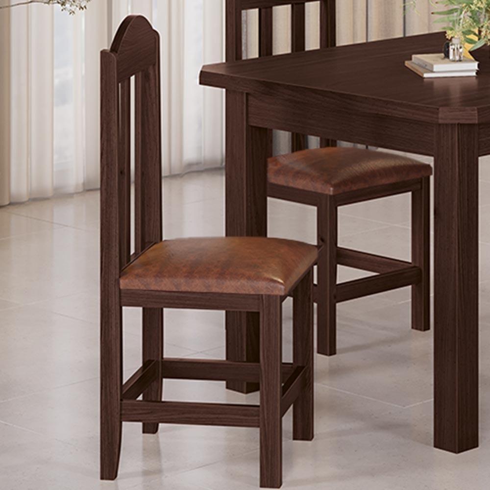 Kit Com 2 Cadeiras De Jantar Madeira Maciça Safira Castanho Com Estofado Marrom Castanho C/estofado Marrom - 5