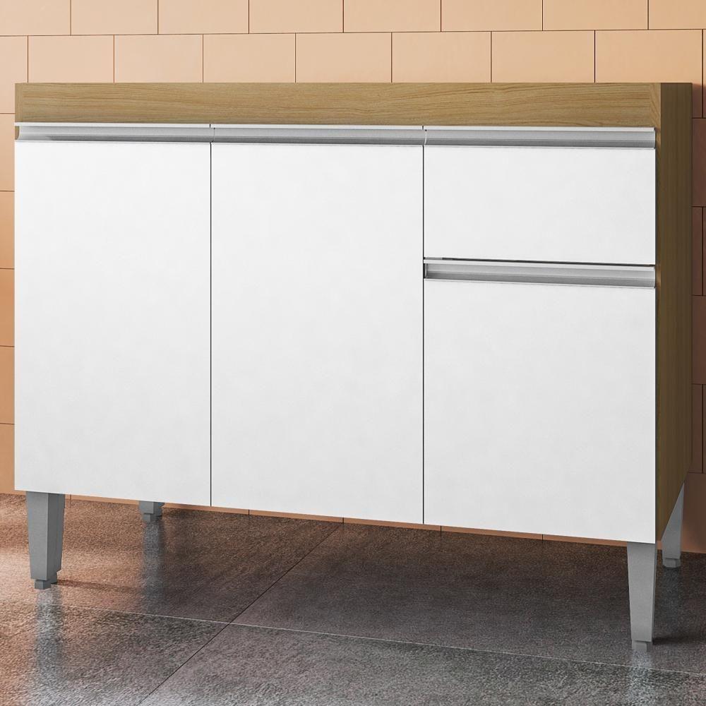 Balcao Para Pia Sem Tampo 95 Cm Tatiane Amendoa Branco Reajl Moveis Amendoa Branco - 1