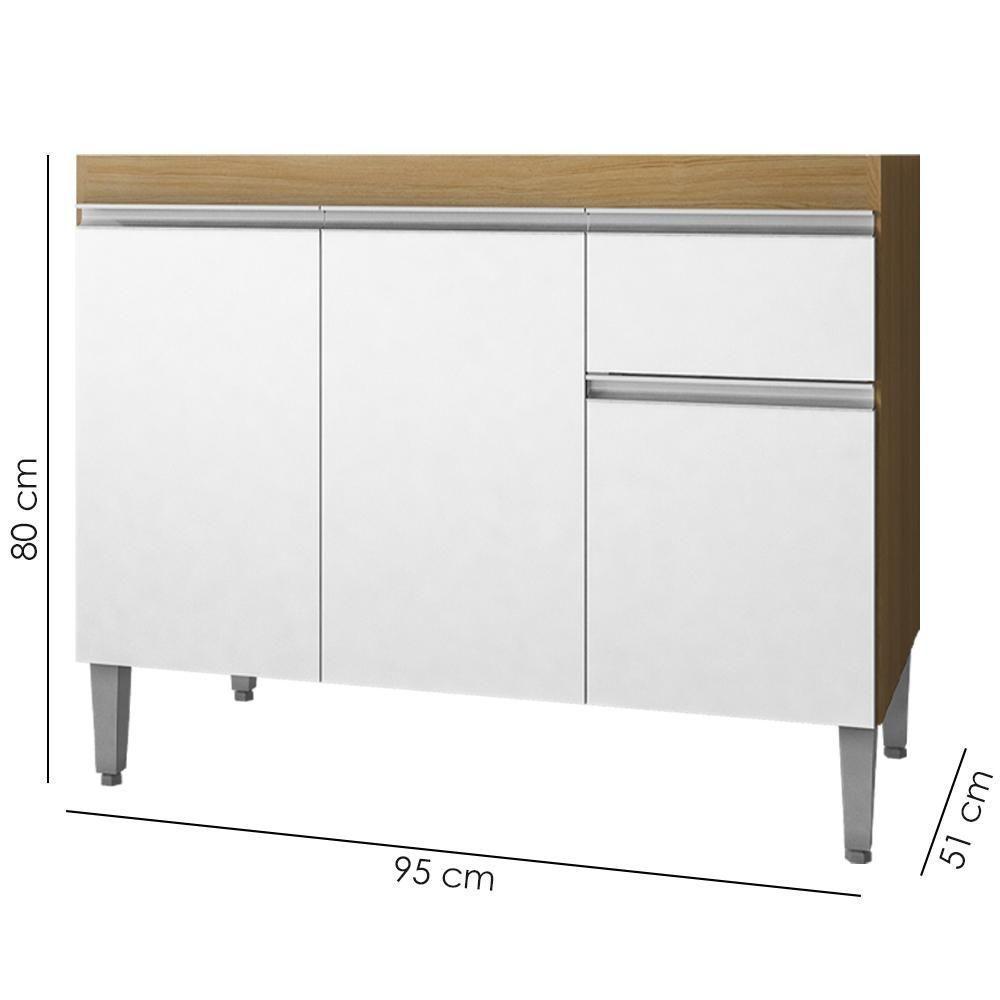 Balcao Para Pia Sem Tampo 95 Cm Tatiane Amendoa Branco Reajl Moveis Amendoa Branco - 3