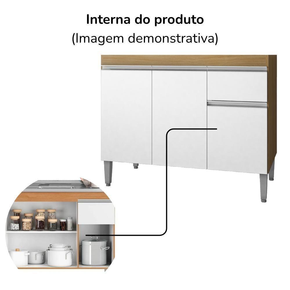 Balcao Para Pia Sem Tampo 95 Cm Tatiane Amendoa Branco Reajl Moveis Amendoa Branco - 5