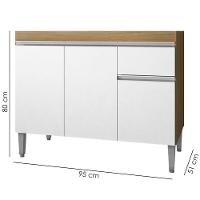 Balcao Para Pia Sem Tampo 95 Cm Tatiane Amendoa Branco Reajl Moveis Amendoa Branco - 3