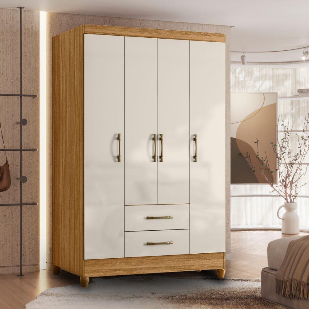 Guarda Roupas Solteiro 4 Portas 2 Gavetas Armany Madeirado/off White - 2