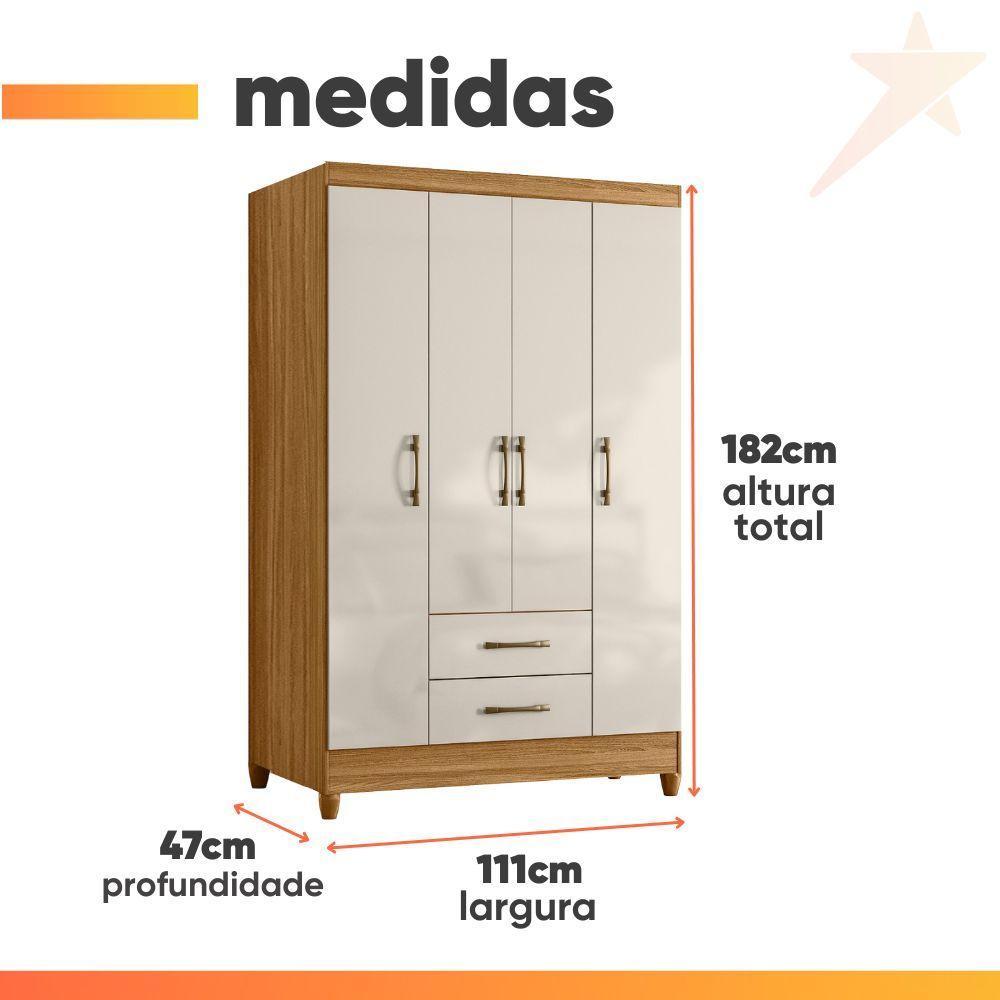 Guarda Roupas Solteiro 4 Portas 2 Gavetas Armany Madeirado/off White - 3