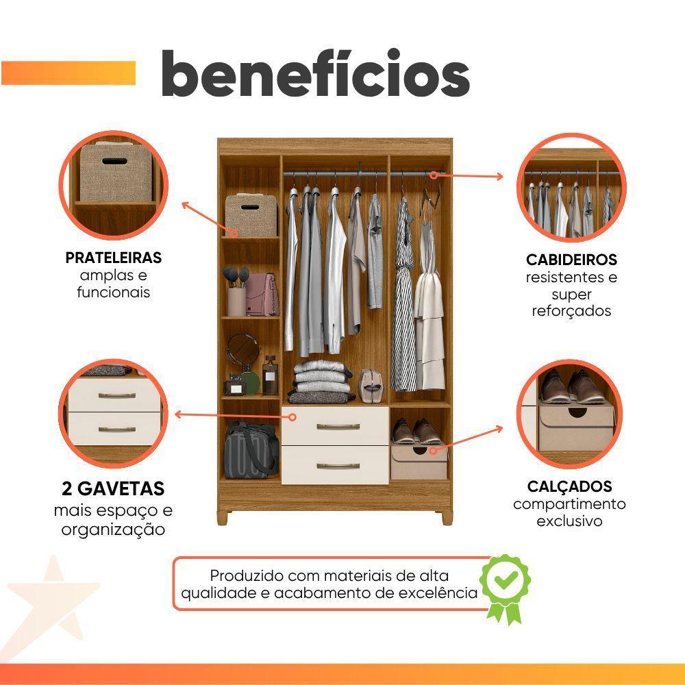 Guarda Roupas Solteiro 4 Portas 2 Gavetas Armany Madeirado/off White - 4