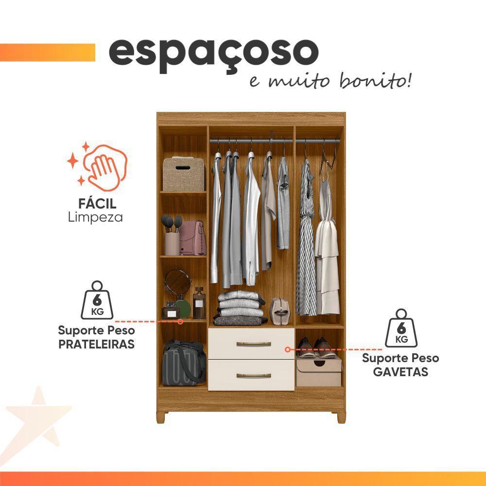 Guarda Roupas Solteiro 4 Portas 2 Gavetas Armany Madeirado/off White - 7