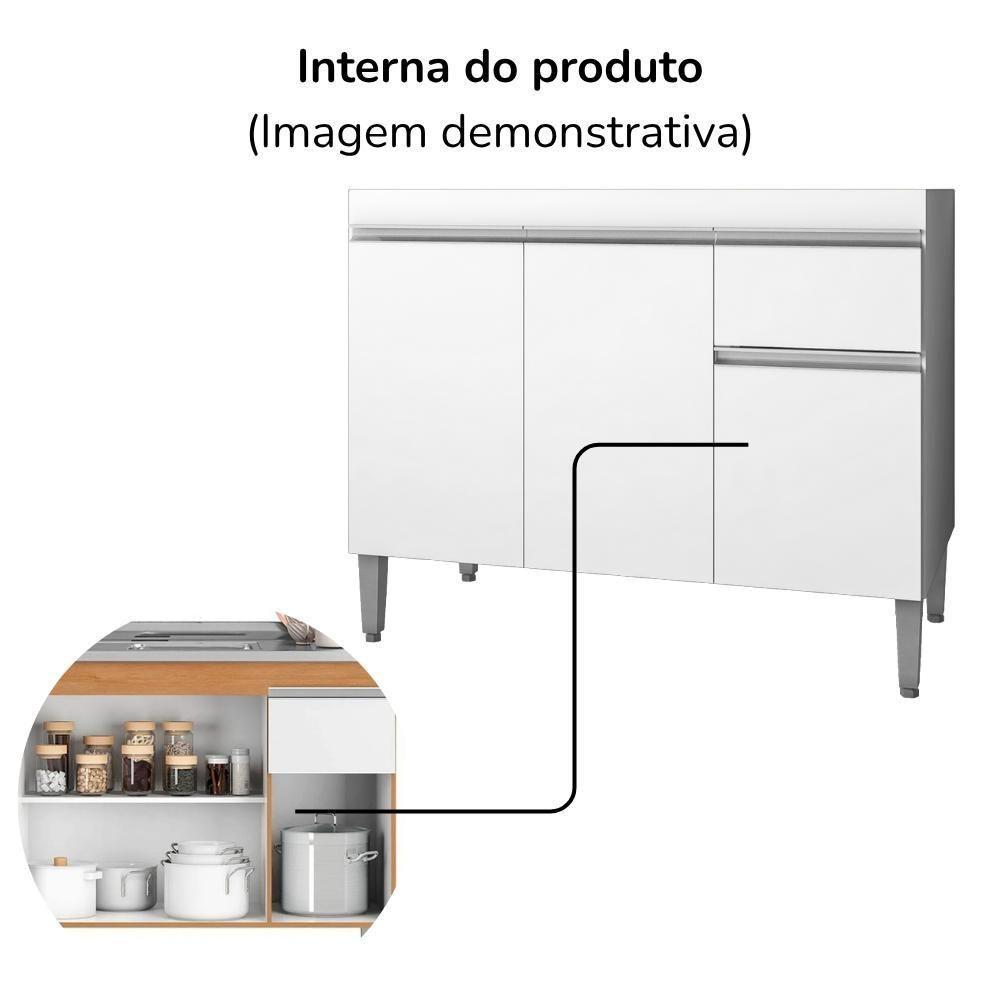 Balcao Para Pia Sem Tampo 118 Cm Tatiane Branco Reajl Moveis Branco - 5