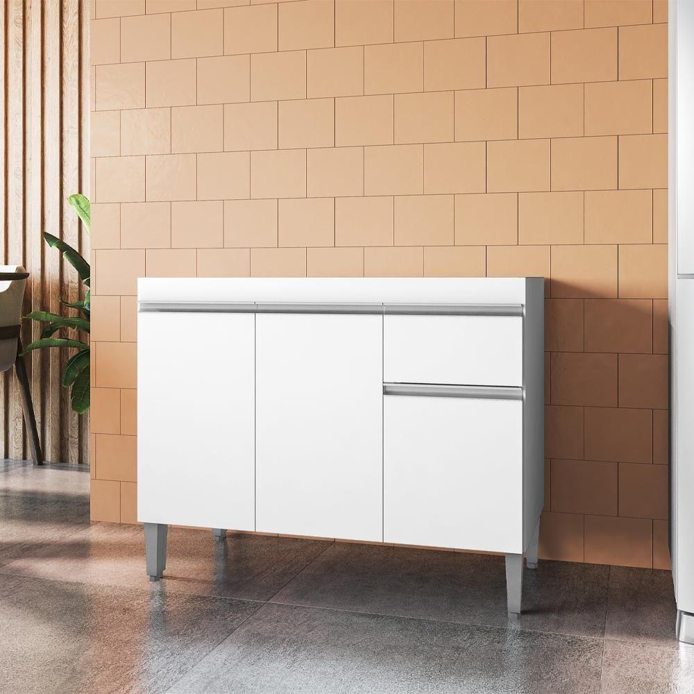 Balcao Para Pia Sem Tampo 118 Cm Tatiane Branco Reajl Moveis Branco - 8