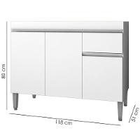 Balcao Para Pia Sem Tampo 118 Cm Tatiane Branco Reajl Moveis Branco - 3