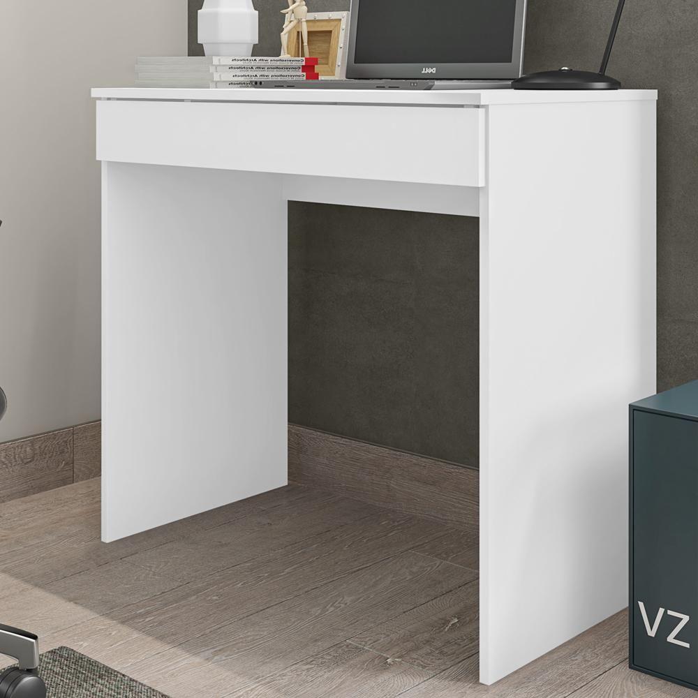 Mesa Para Computador Escrivaninha 1 Gaveta 80 Cm Alexia Branco Reajl Moveis Branco - 2