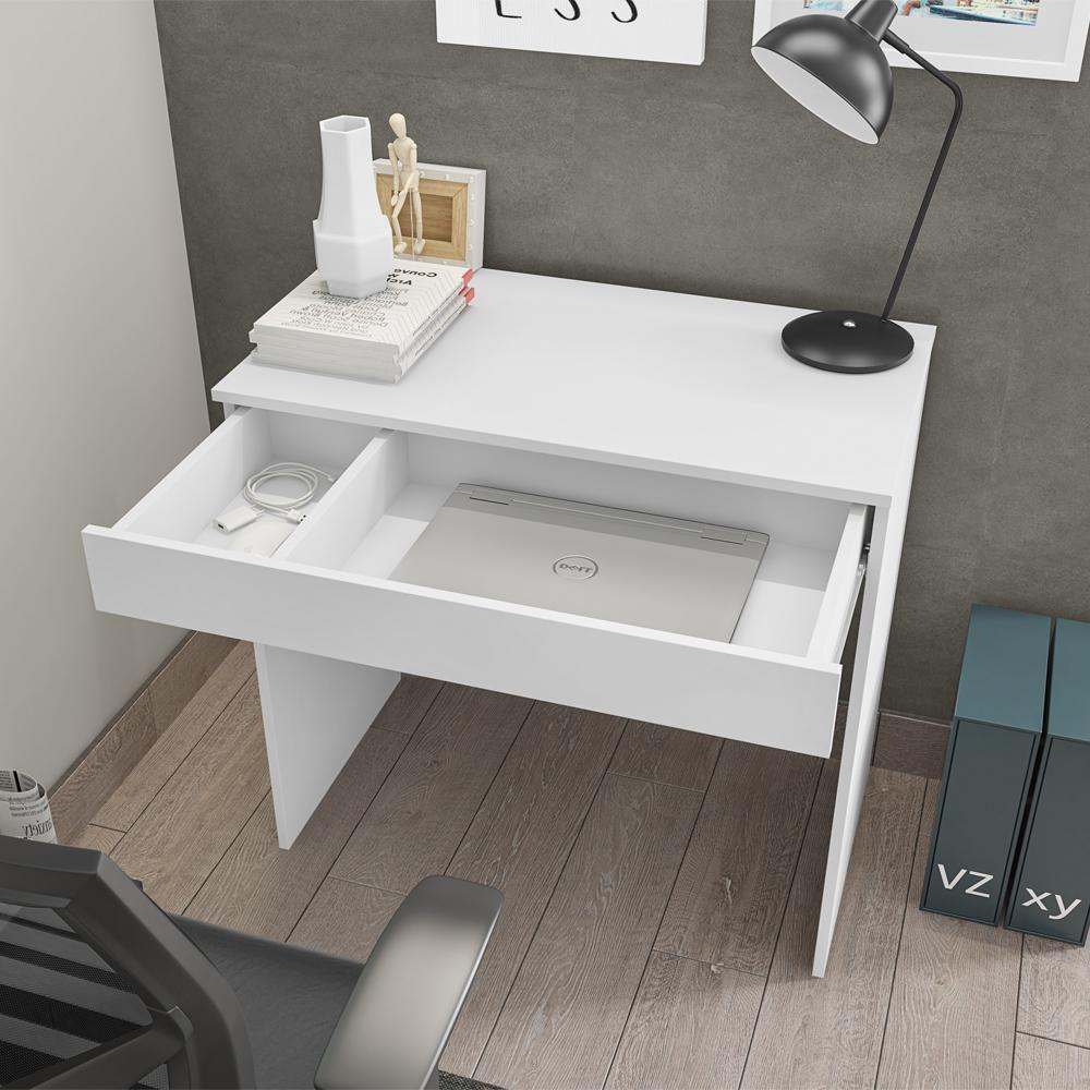 Mesa Para Computador Escrivaninha 1 Gaveta 80 Cm Alexia Branco Reajl Moveis Branco - 6