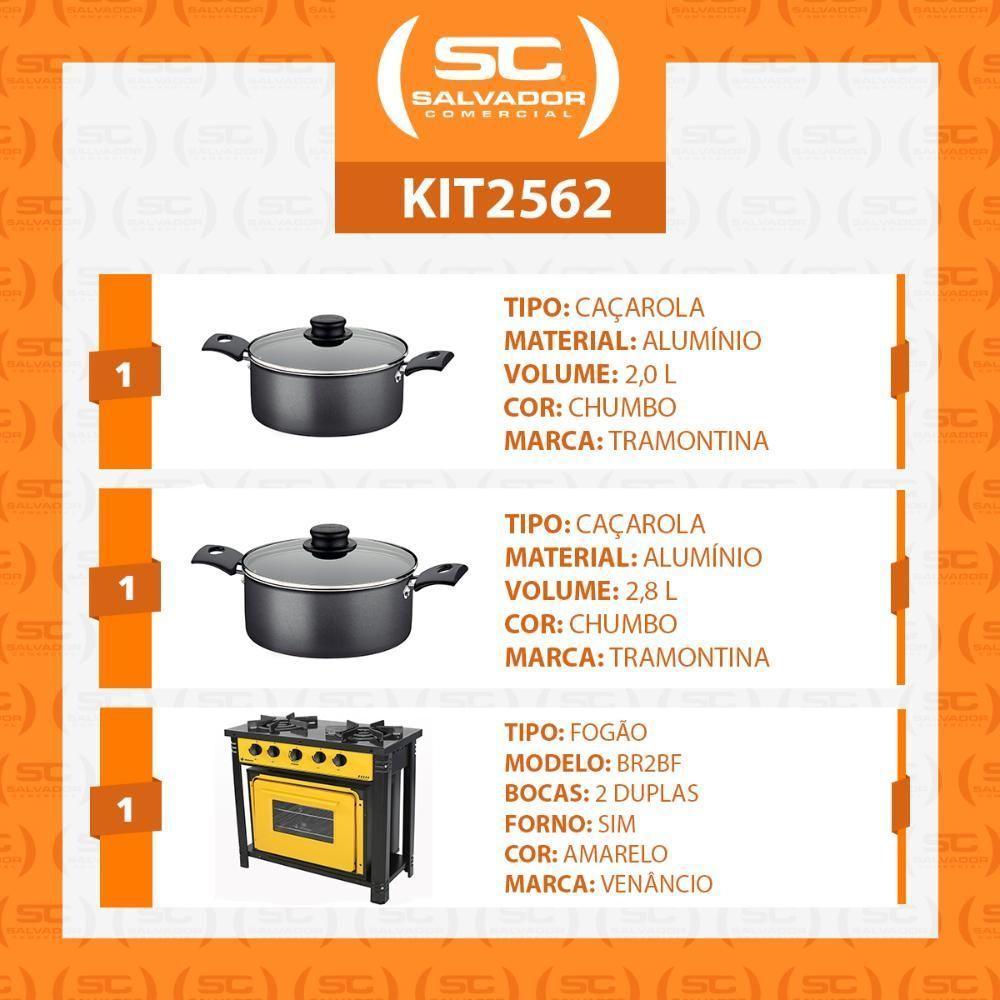 Fogão Industrial 2 Bocas Com Forno Bravo Amarelo Venâncio + 2 Caçarolas Tramontina Turim - 2