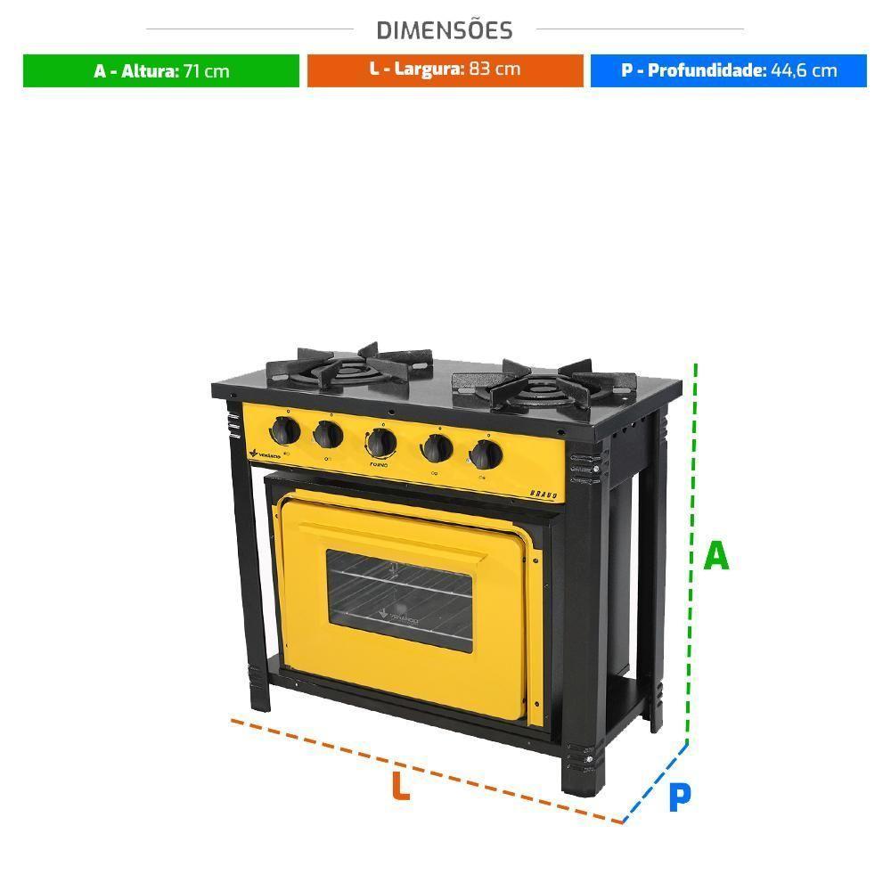 Fogão Industrial 2 Bocas Com Forno Bravo Amarelo Venâncio + 2 Caçarolas Tramontina Turim - 3