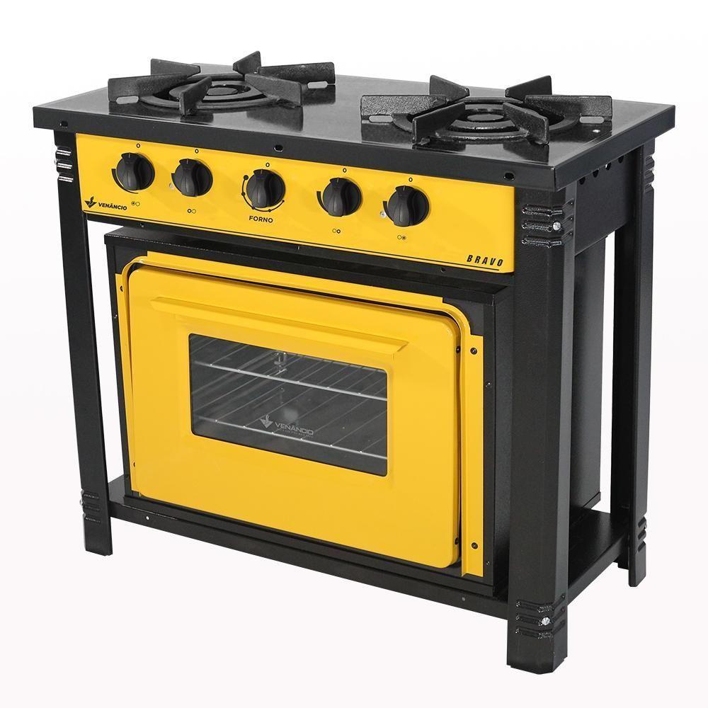 Fogão Industrial 2 Bocas Com Forno Bravo Amarelo Venâncio + 2 Caçarolas Tramontina Turim - 7