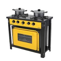 Fogão Industrial 2 Bocas Com Forno Bravo Amarelo Venâncio + 2 Caçarolas Tramontina Turim - 1