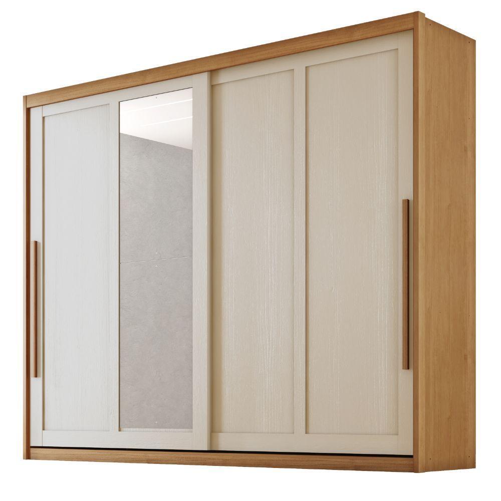 Guarda Roupas Casal 2 Portas De Correr Com Espelho 100% Mdf 6 Gavetas Firenze Madeirado / Areia - 1